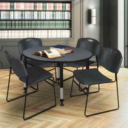 REGENCY Tables > Height Adjustable > Round Table & Chair Sets, 48 X 48 X 23-34, Grey TB48RNDGYAPBK44BK